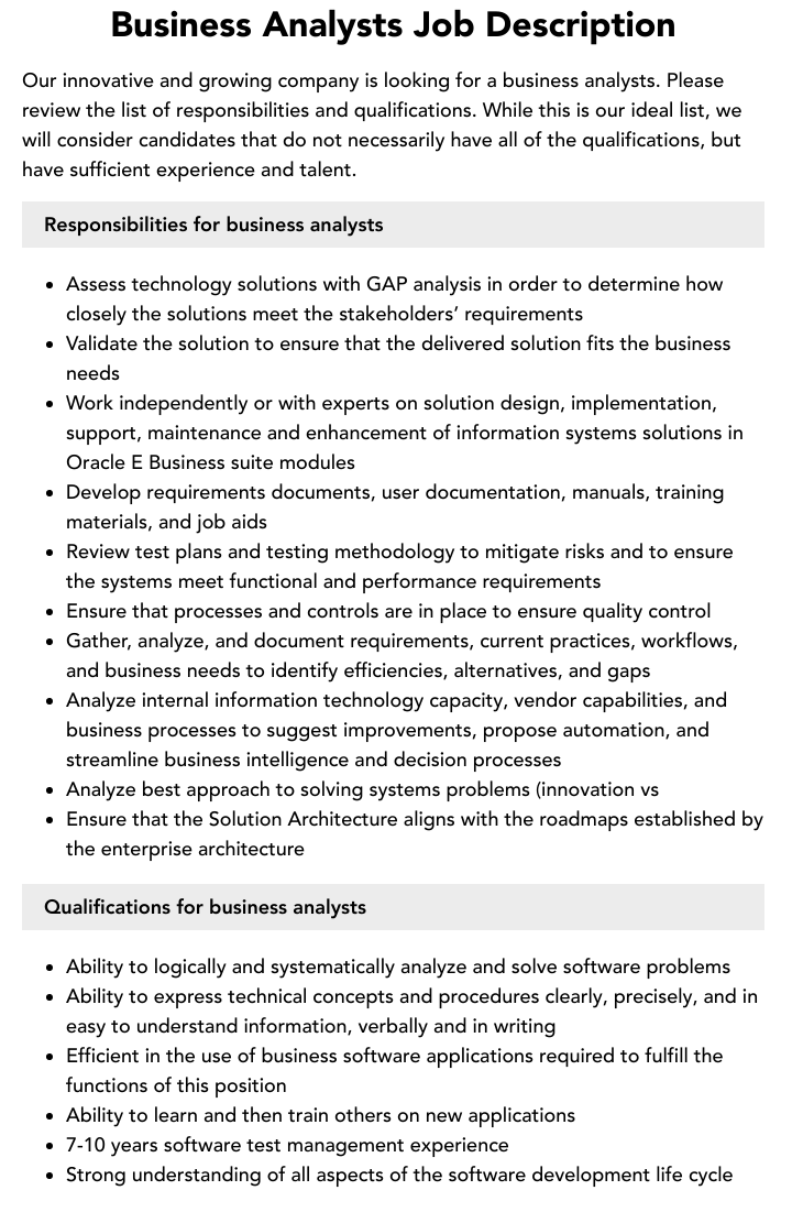 2022 Business Analyst Job Description With 9 Must Have Skills List 2022