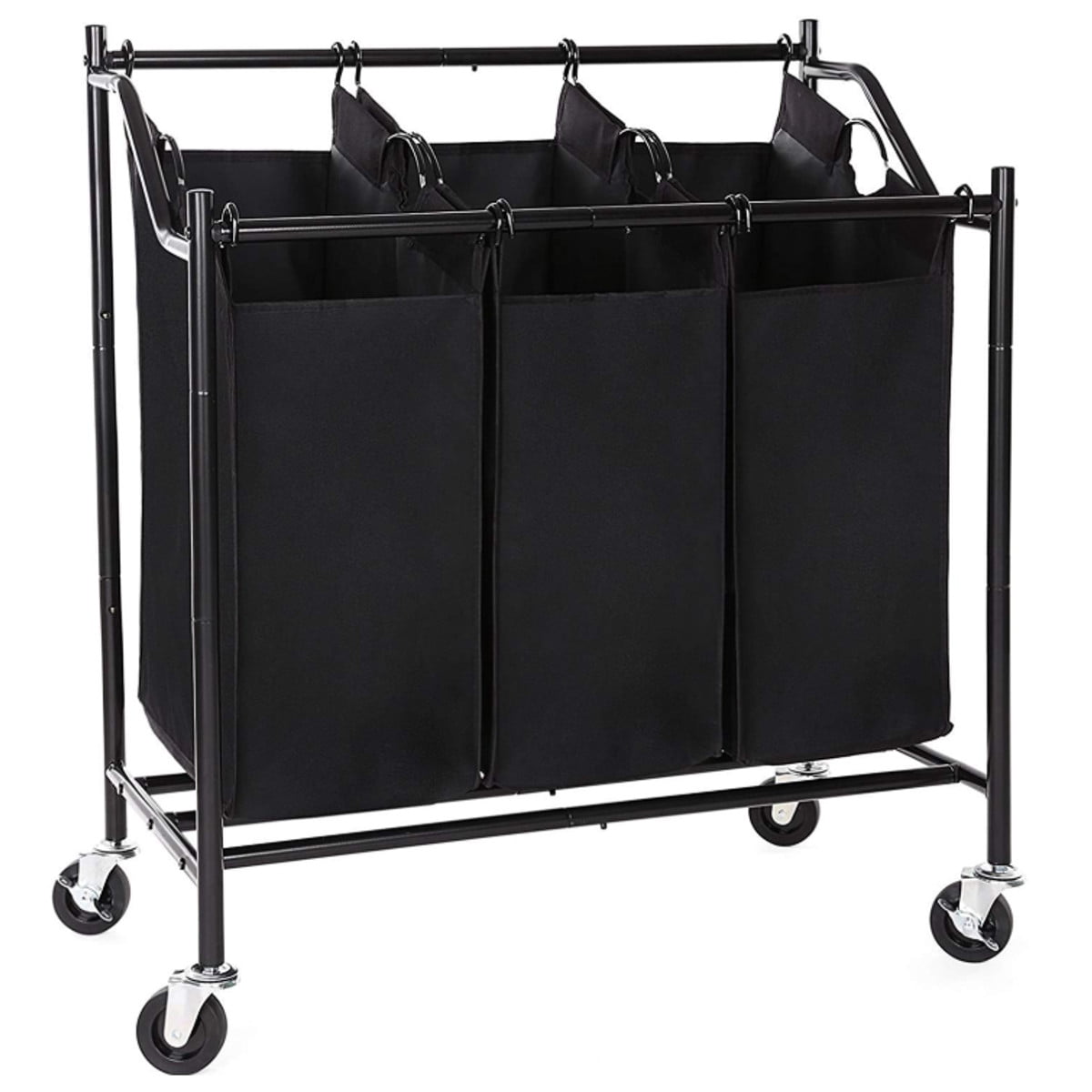 3 Grid Rolling Laundry Hamper With 4 Wheels Heavy Dirty Clothing Divided Sorter Laundry Baskets