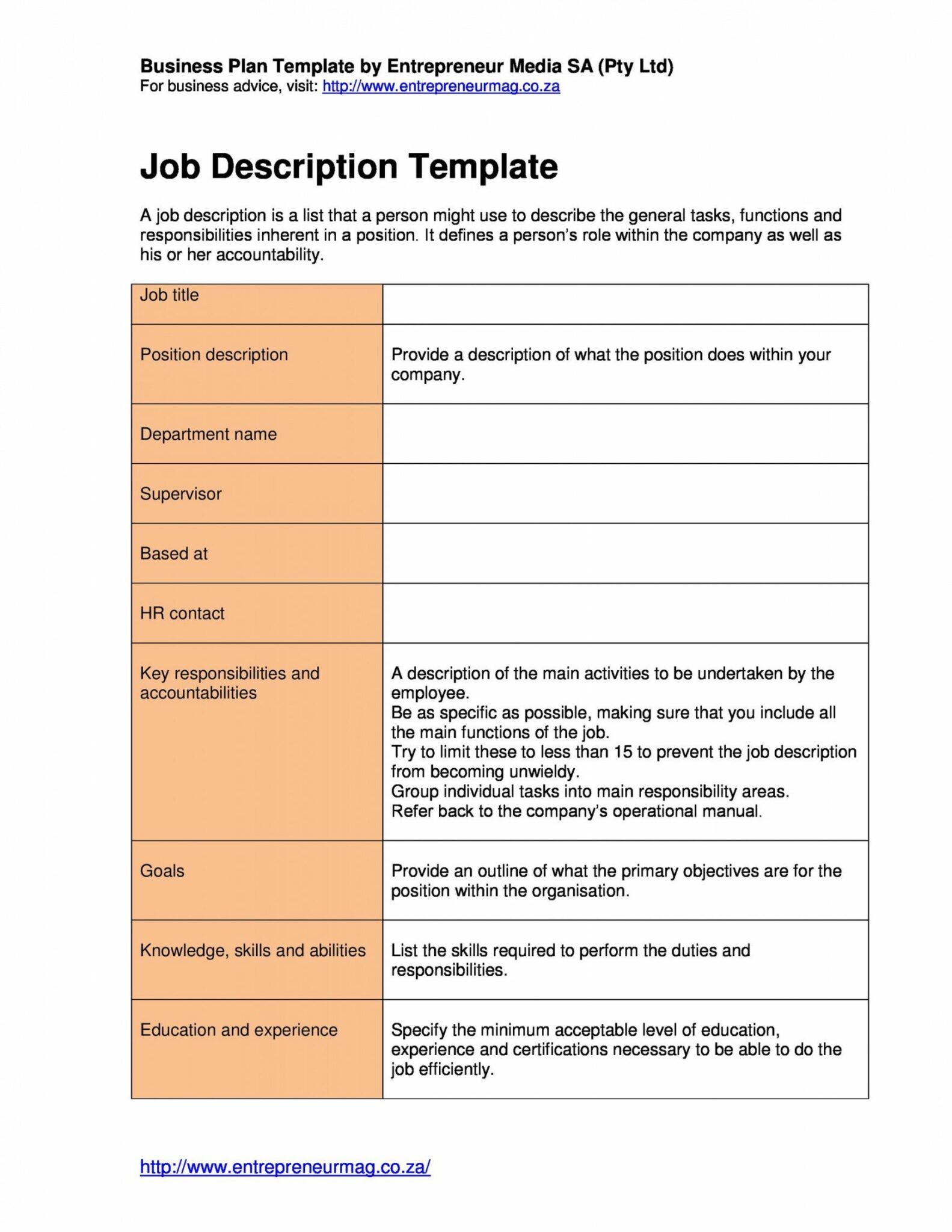 47 Job Description Templates Examples Templatelab