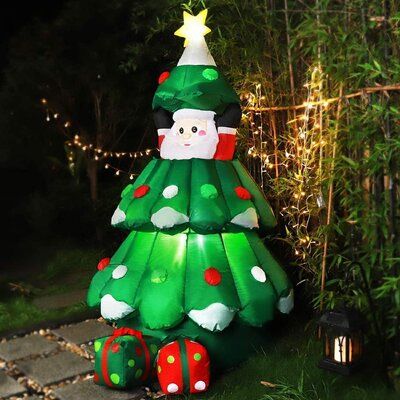 6Ft Height Inflatable Led Lighted Christmas Tree With Pop Up Santa And