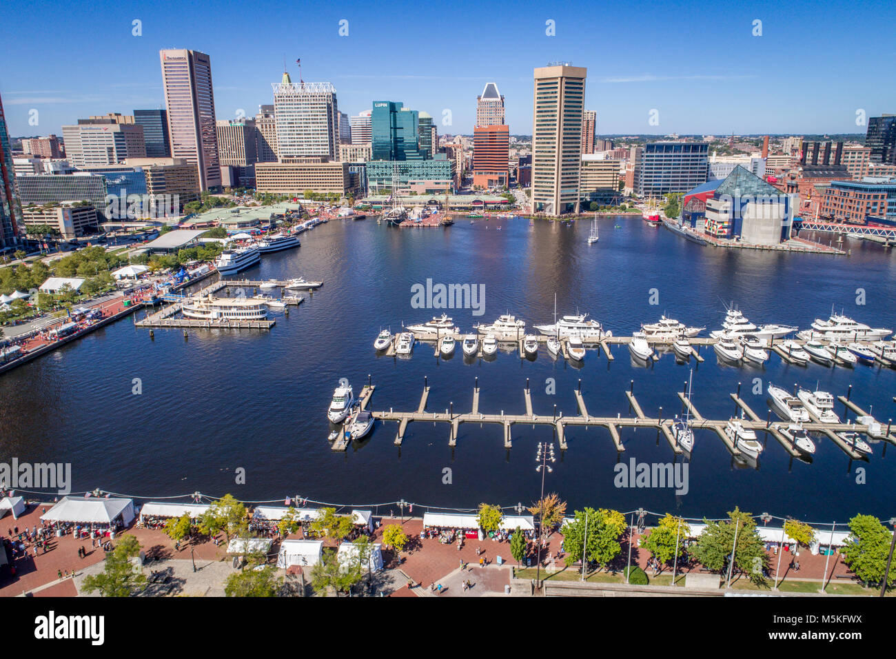 Aerial View Of The Inner Harbor And Baltimore Skyline Featuring World