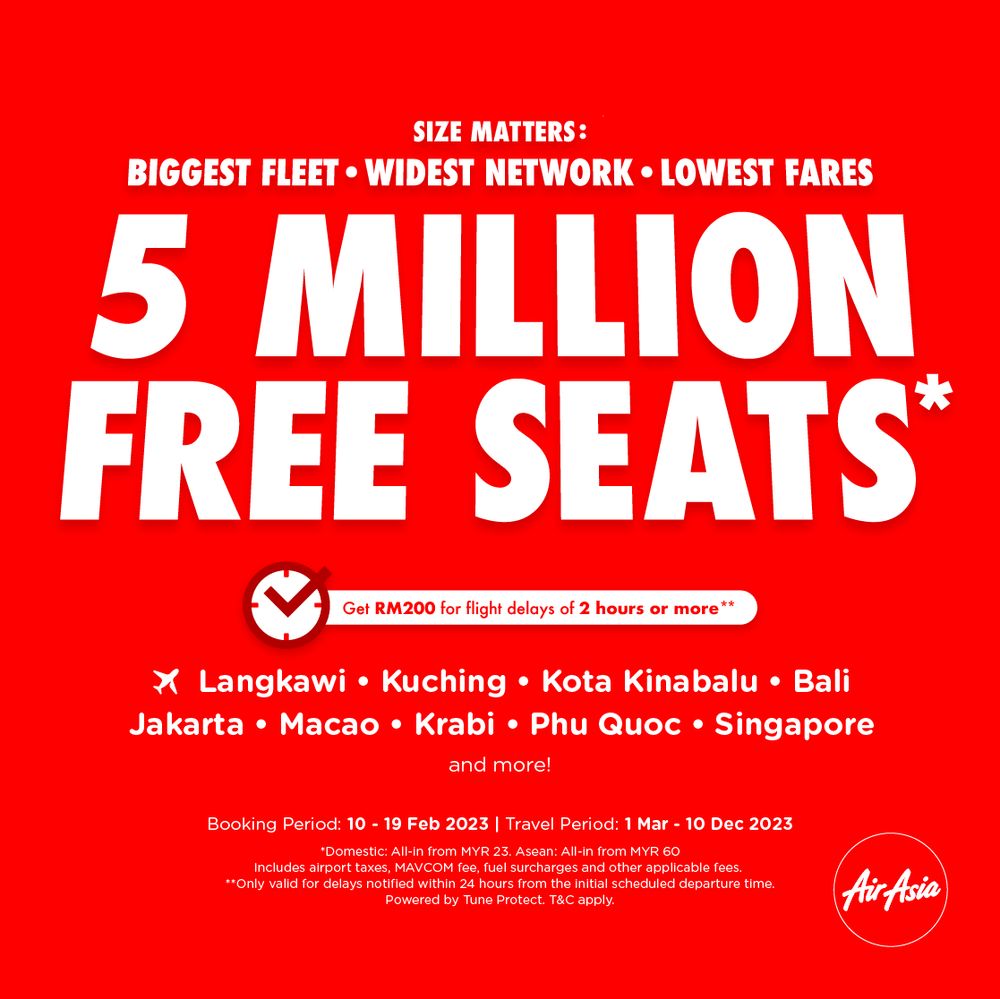 Airasia Offers 5 Mil Free Seats To Asean Destinations Rm200 Compensation For Delayed Flights