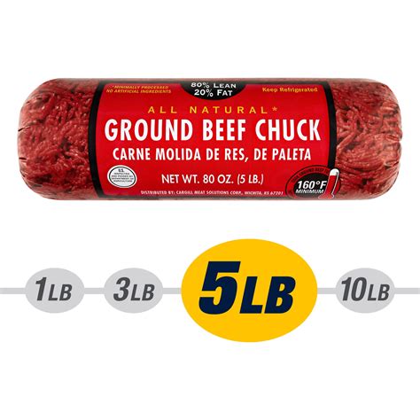 All Natural* 80% Lean/20% Fat Ground Beef Chuck, 5 Lb Roll - Walmart.com