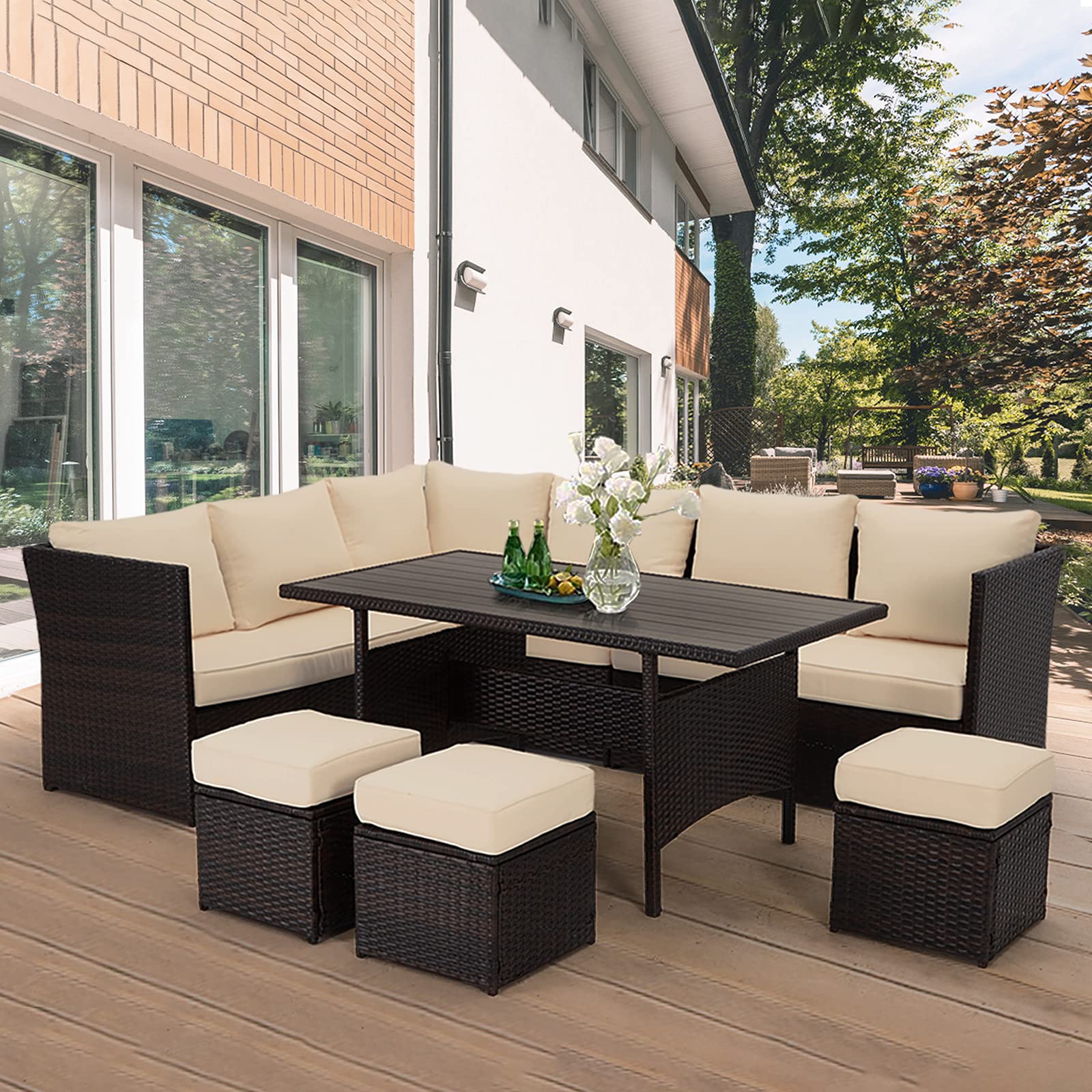 Amazon Com U Max 7 Pieces Outdoor Patio Furniture Set Wicker Patio