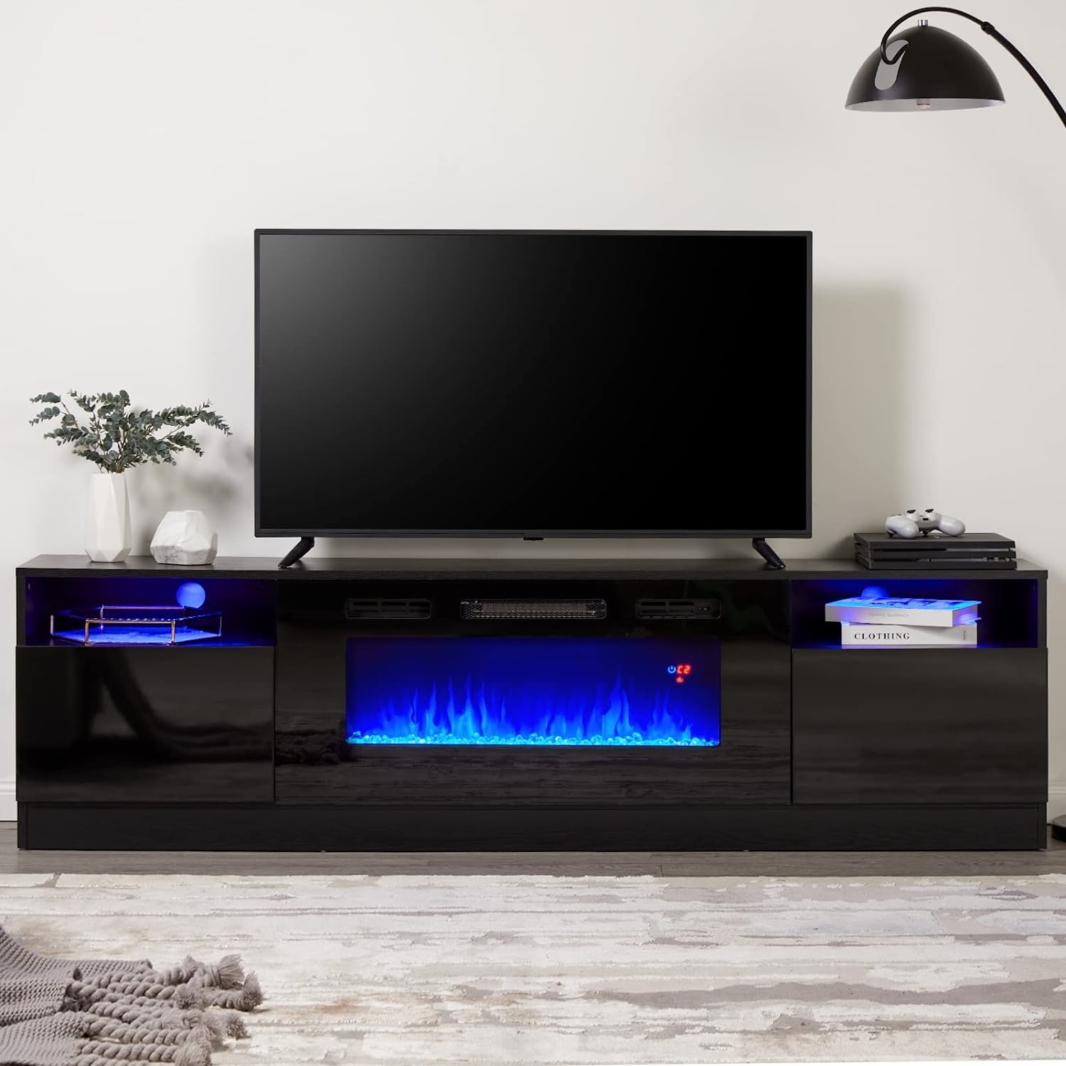 Amerlife 80 Tv Stand With 40 Electric Fireplace Large Modern Wood