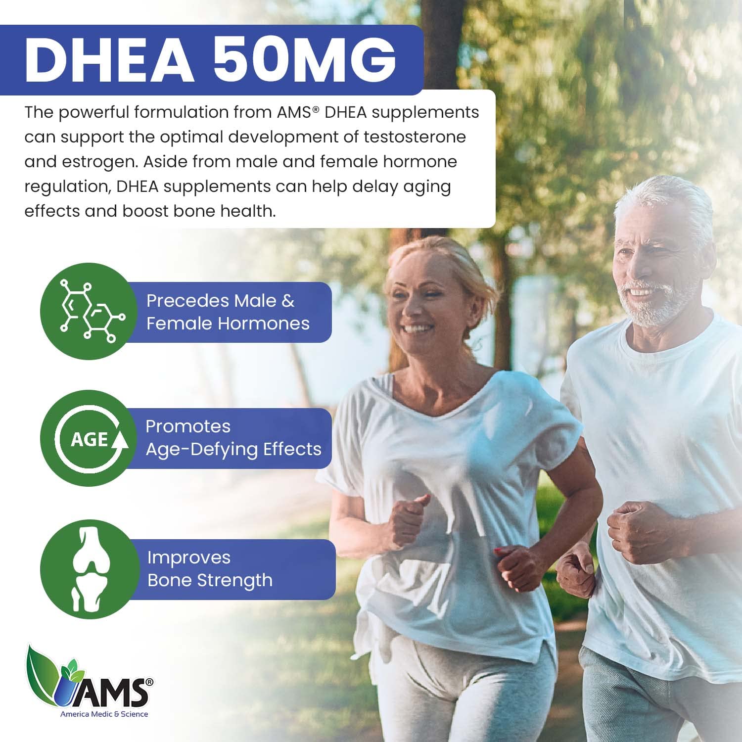 Ams Dhea 50 Mg 60 Tablets Dietary Supplement For Men And Women