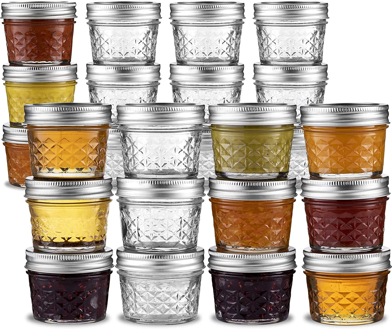 Ball Mini Quilted Crystal Jelly Jars 4 Oz 24 Pack Regular Mouth Mason Jars With Airtight Lids