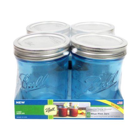 Ball Wide Mouth Collection Elite Blue Pint Glass Mason Jars With Bands