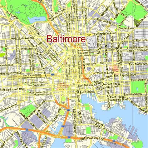 Baltimore Maryland Us Printable Editable Pdf Layered Vector Map V 2