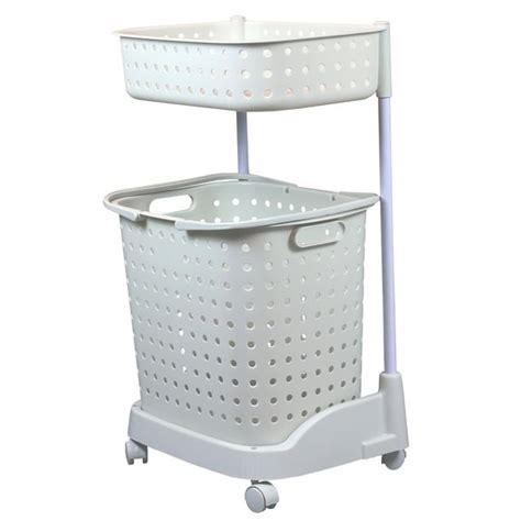 Basicwise 2 Tier Laundry Basket With Wheels Off White Walmart Com