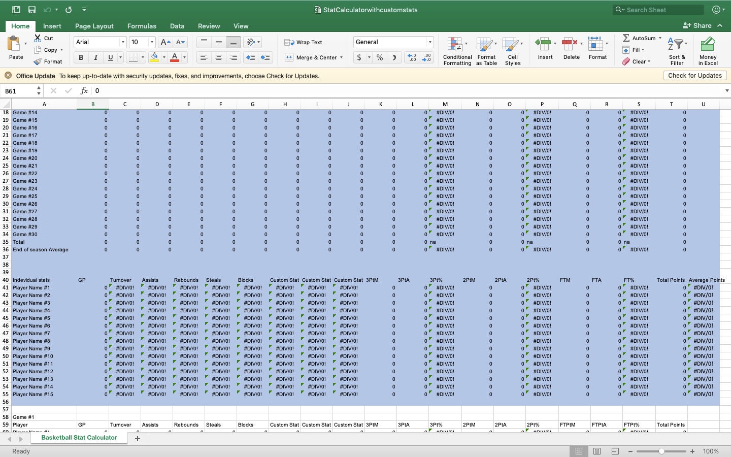 Basketball Stat Excel Calculator Etsy