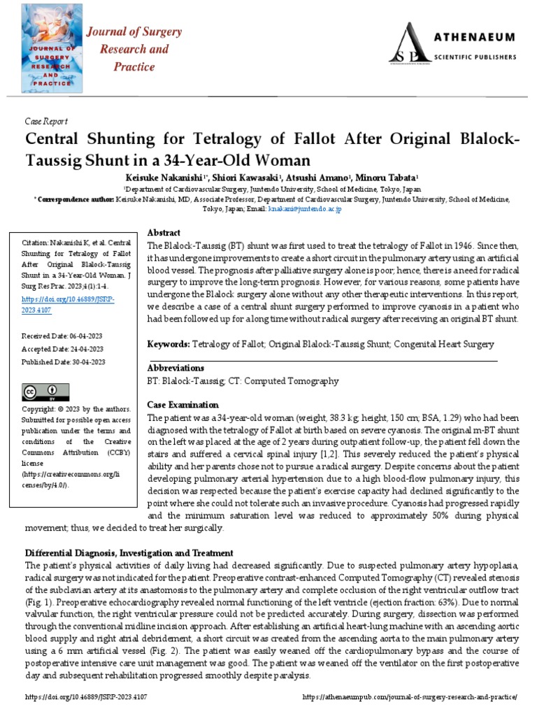 Blalock Taussig Shunt Tetralogy Fallot