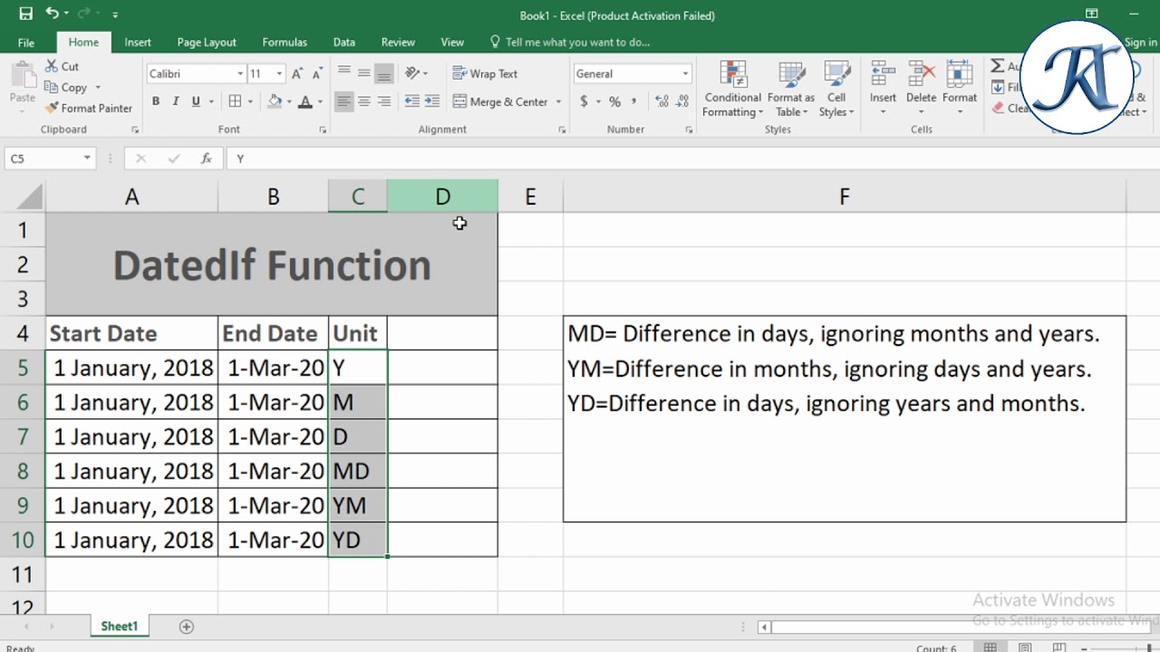 Calculate Employee Length Of Service Excel Datedif Function Youtube