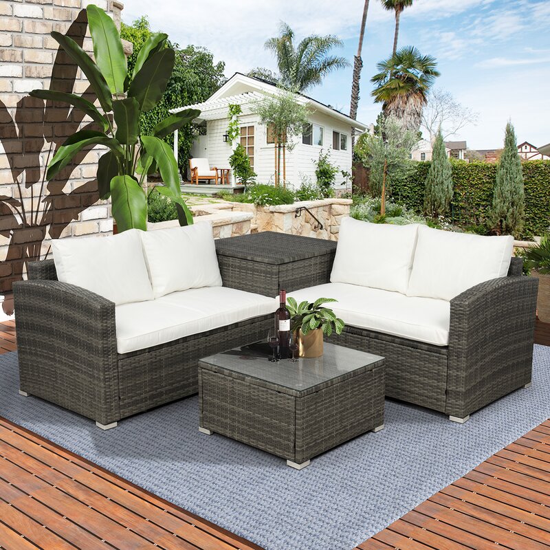 Clearance Rattan Wicker Patio Furniture 4 Piece Outdoor Conversation