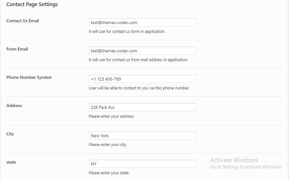 Contact Page Settings Themes Coder