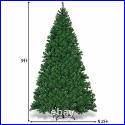 Costway 9Ft Pre Lit Pvc Christmas Tree Hinged 700 Led Lights Green