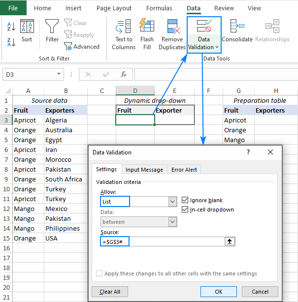 Create A Drop Down List In Excel From Another Worksheet