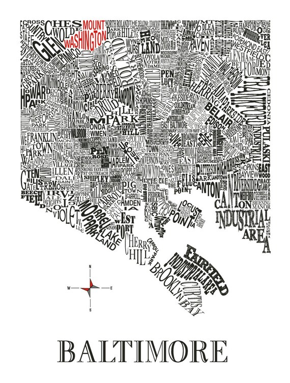 Customizable Baltimore Neighborhood Map 11X14in Print Etsy