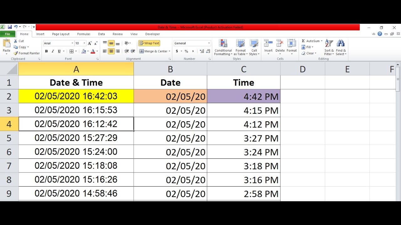 Date Time Separation In Excel Youtube