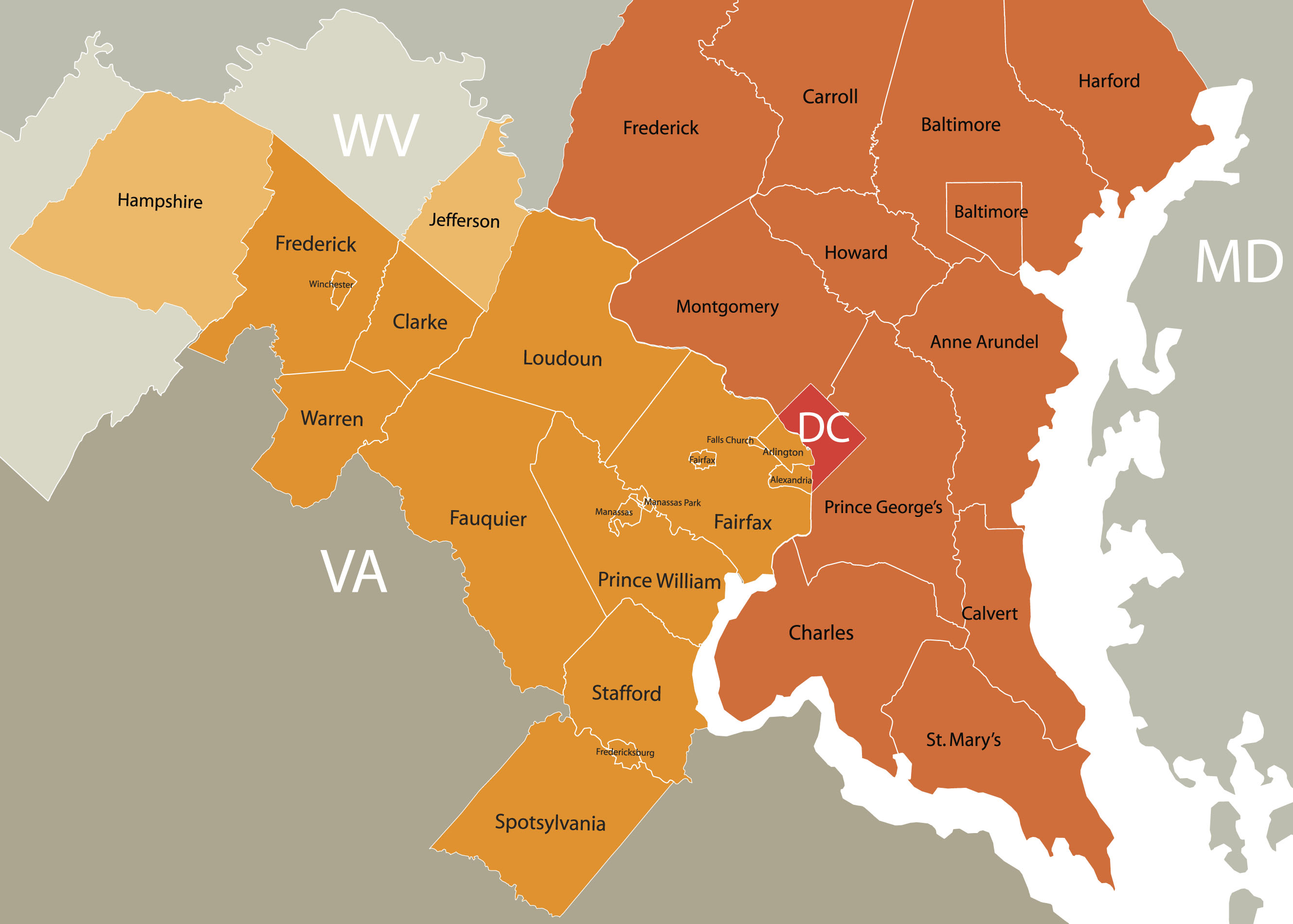 Dc Maryland Virginia Map Map Of Maryland Virginia And Washington Dc District Of Columbia Usa