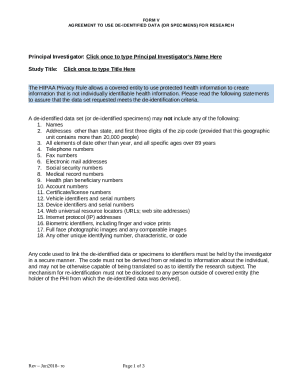 De Identified Data Or Specimens Agreement Ut Doc Template