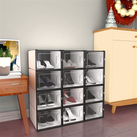 Dwvo 12Pcs Shoe Box Storage Clear Organizer Stackable Sneaker Case