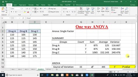 Excel Analytics Single Factor One Way Anova Youtube