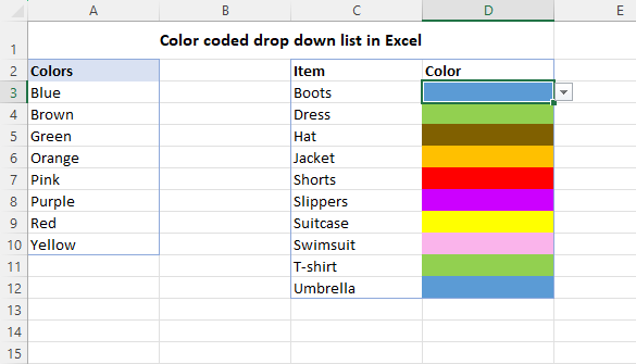 Excel Drop Down List With Color Create A Dropdown List With Different