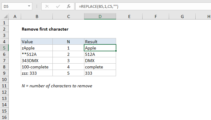 Excel Formula Remove First Character Exceljet