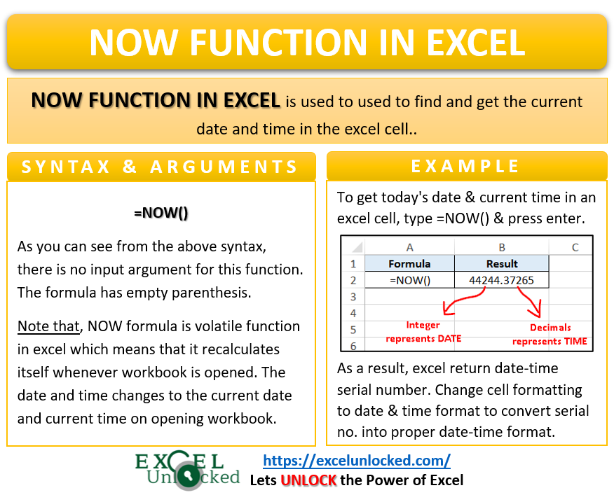 Excel Now Function To Return Current Date And Time