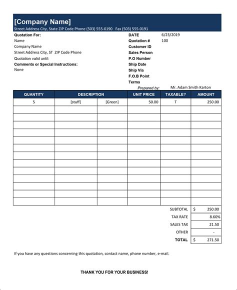 Excel Quotation Template With Database