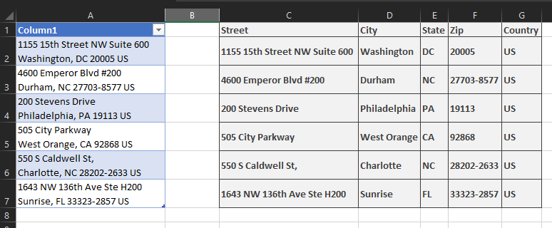 Excel Splitting Address With Various Delimiters Into Street Address City State Zip And