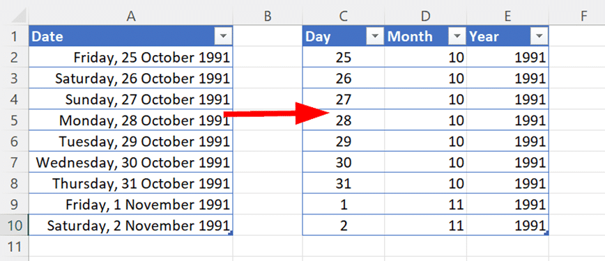 Four Ways To Split Date Into Day Month Year In Excel Office Watch