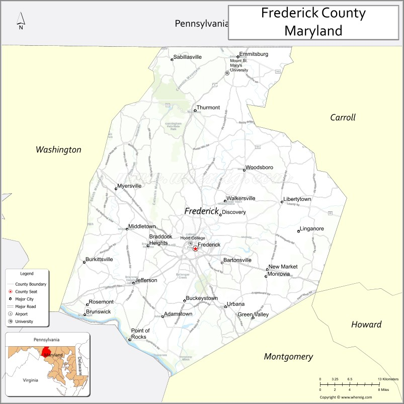 Frederick County On The Map Of Maryland 2024 Cities Roads Borders And Directions In Frederick