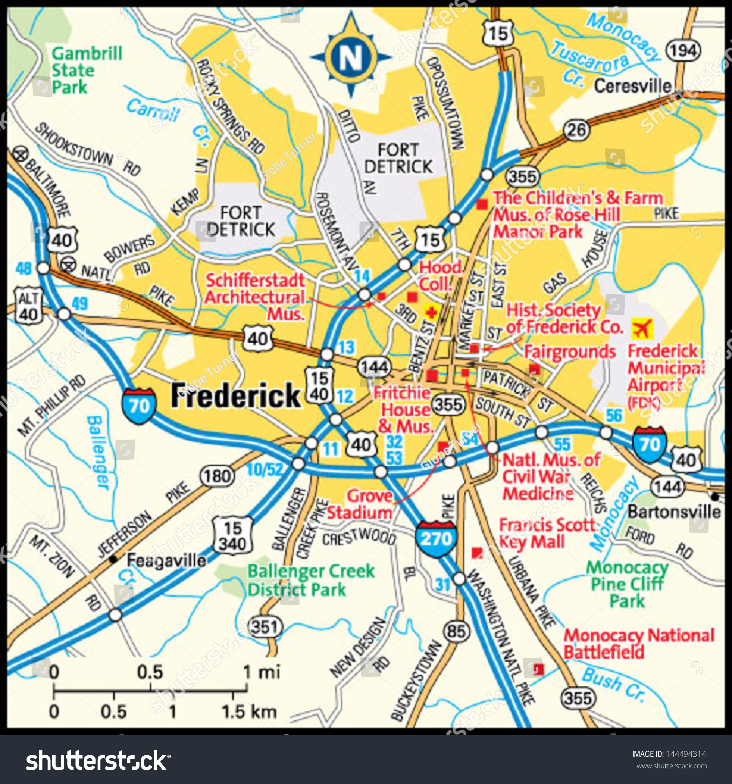 Frederick Maryland Area Map Stock Vector Royalty Free 144494314