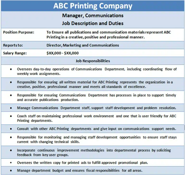 Free Employee Job Responsibilities Statement Templates For Google