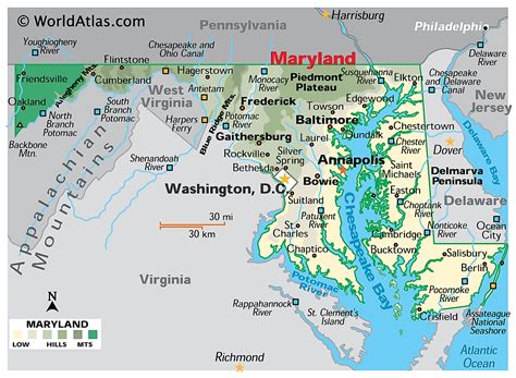 Geographical Map Of Maryland And Maryland Geographical Maps