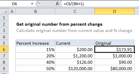 Get Original Number From Percent Change Excel Formula Exceljet