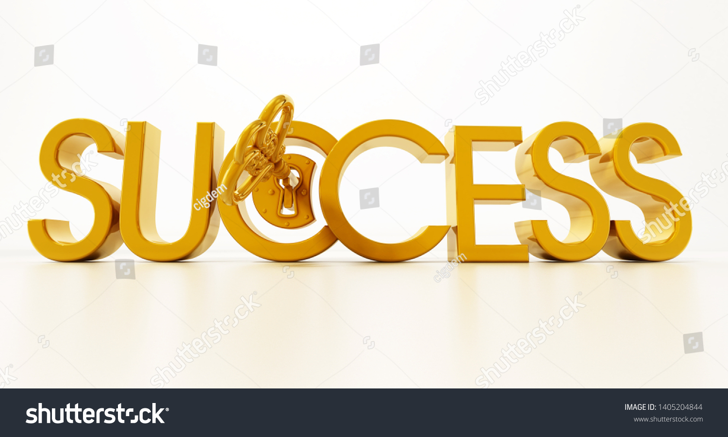 Golden Key Unlocking Success Word 3D Illustration Stock Illustration