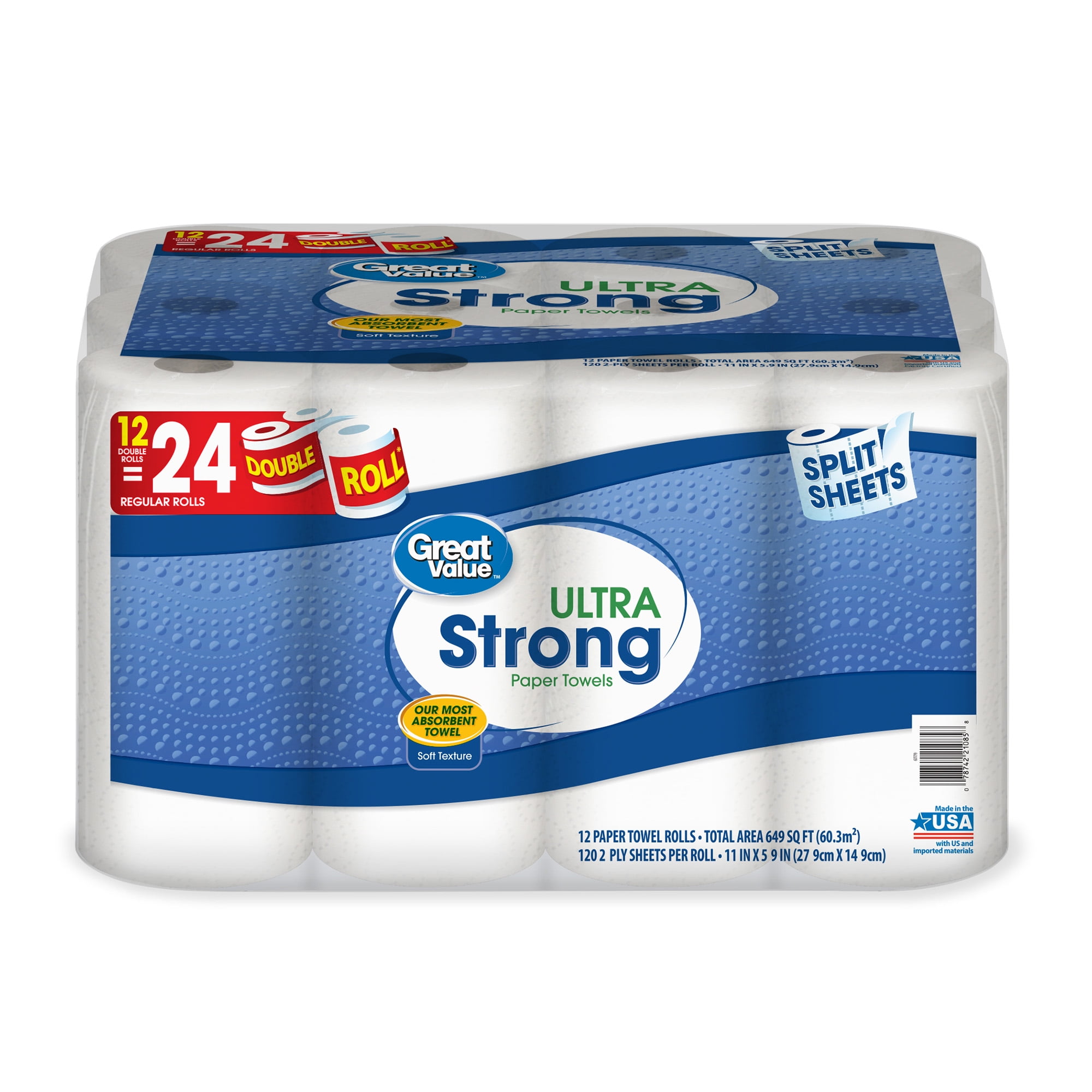 Great Value Ultra Strong Paper Towels Split Sheets 6 Double Rolls Walmart Com