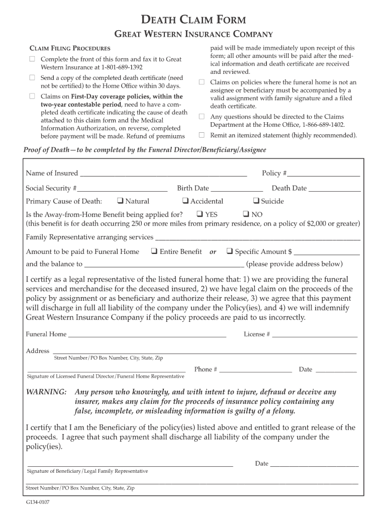 Great Western Insurance Claim Form Fill Online Printable Fillable Blank Pdffiller