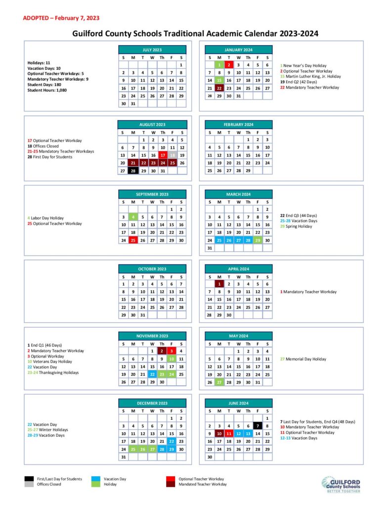 Guilford County Schools Calendar Holidays 2023 2024 Pdf