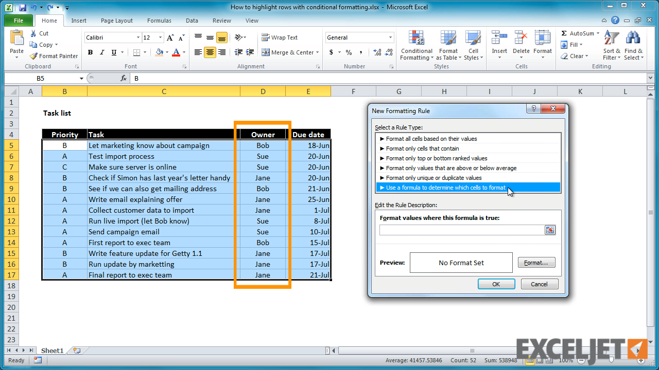 Highlight Rows In Excel Excel Table Conditional Formatting