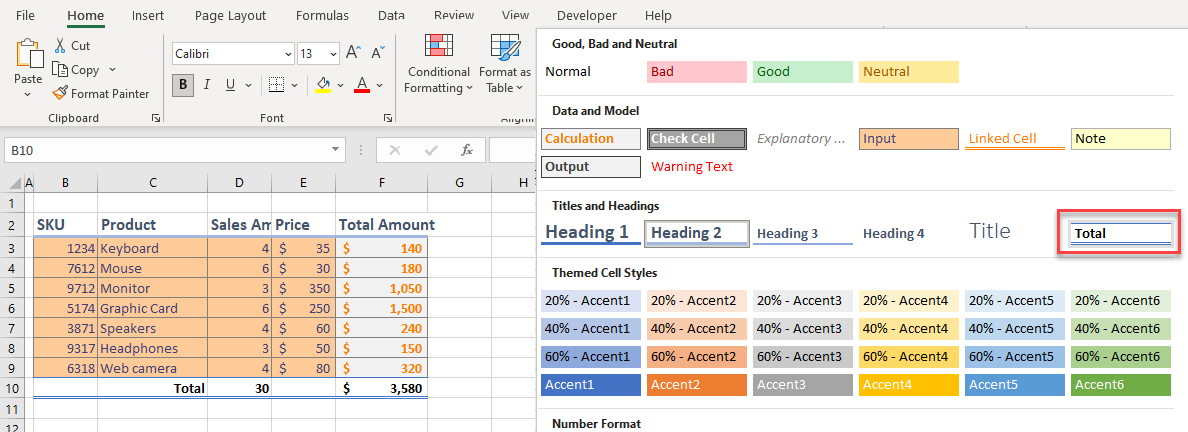 How To Apply Cell Styles Total Input Title In Excel Automate Excel