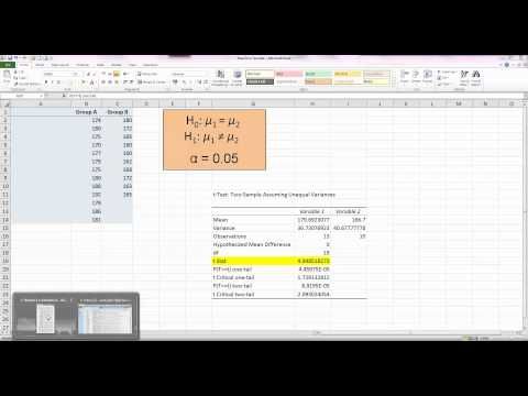 How To Calculate Manually Student Amp 39 S T Statistic Independent Samples In Excel 2010 Youtube