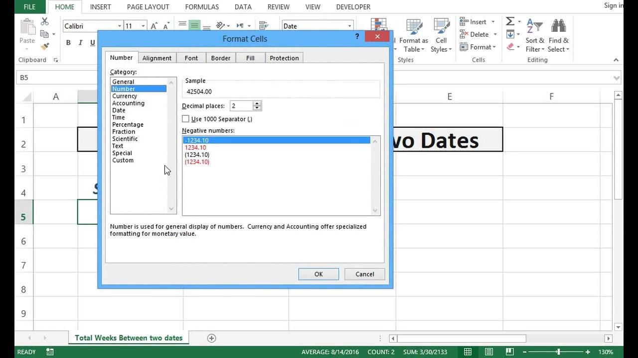 How To Calculate The Number Of Days Between Two Dates In Excel Youtube