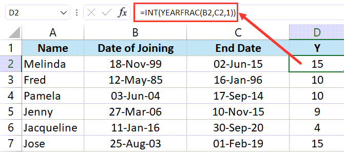 How To Calculate Years Of Service In Excel 2 Easy Ways