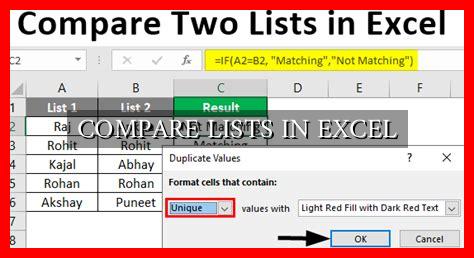 How To Compare Lists In Excel