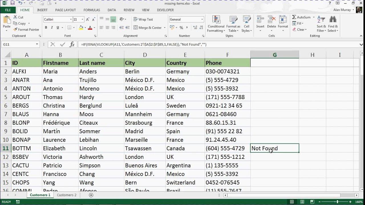 How To Compare Two Lists In Excel Youtube