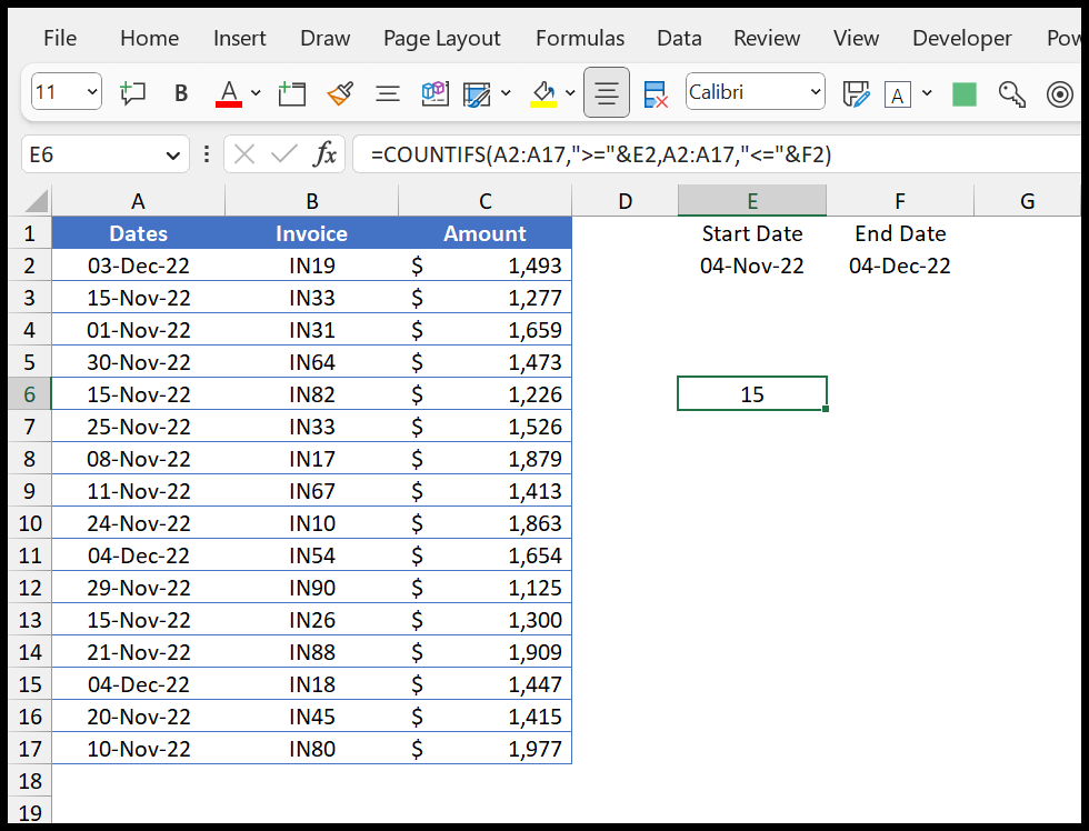 How To Count Values Between Two Dates Excel Countifs Function Youtube